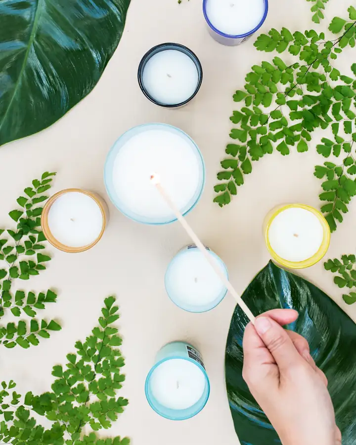 Candles in jars on a table